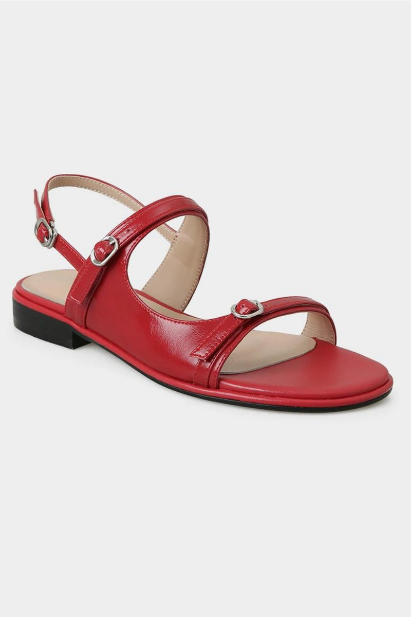 Women Flats Sandals Real Leather Buckle Strap Sling back Low Heels Summer Beach Shoes Casual