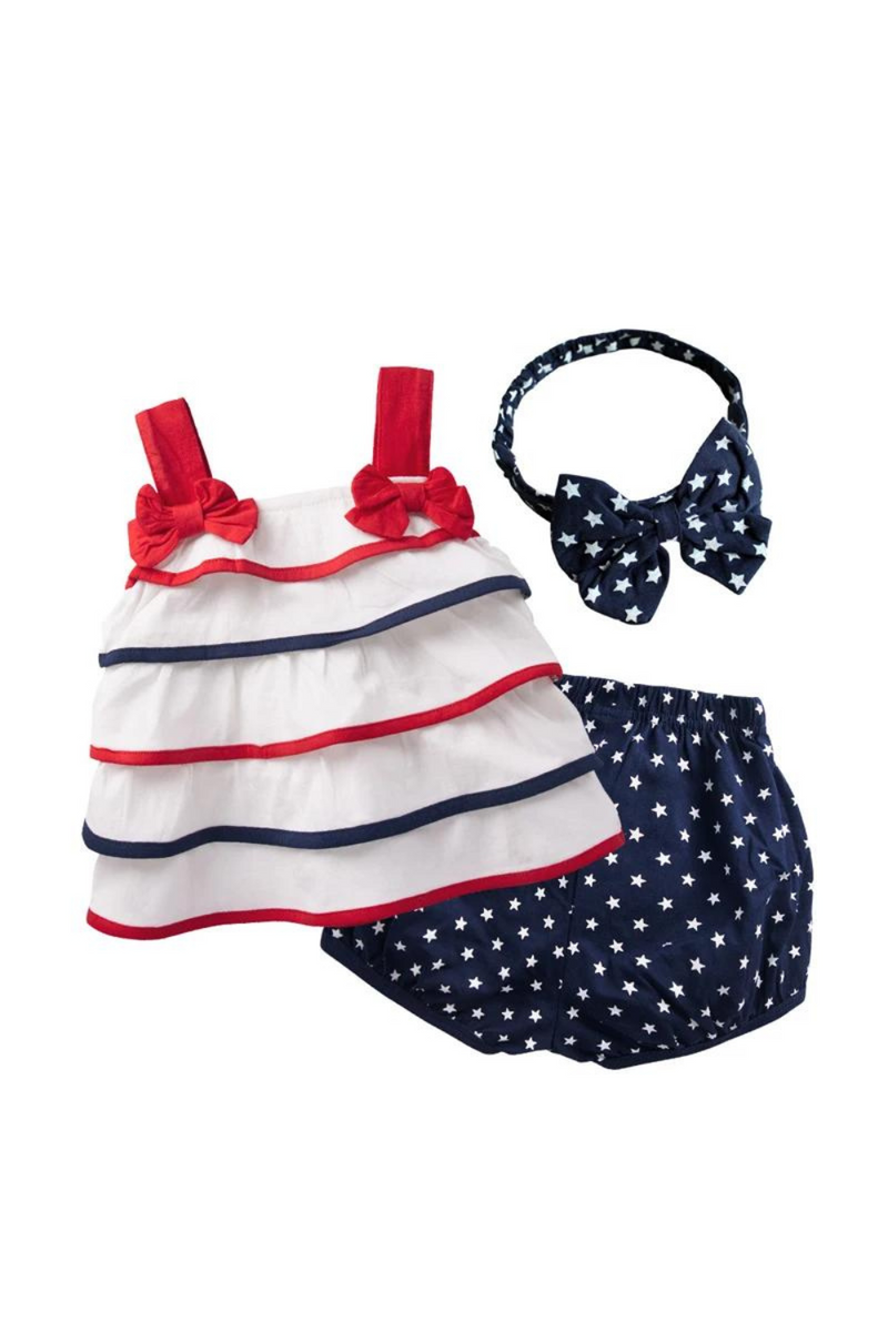 Summer Baby Girls Clothes Set Toddler Cute Outfit Ruffle Short Sleeve Tops Shorts Headband