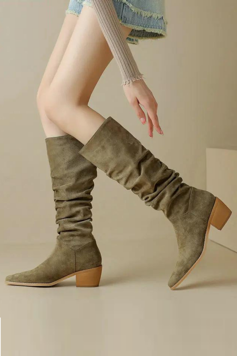 Women Knee-High Boots Motorcycle Pointed Toe Office Lady High Boots Autumn Winter