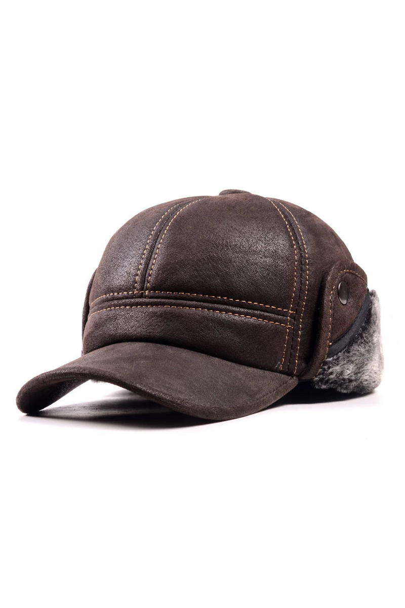 Winter Genuine Leathers Bomber Hat Man Nubuck Thick Head Warm Dome Caps Elder