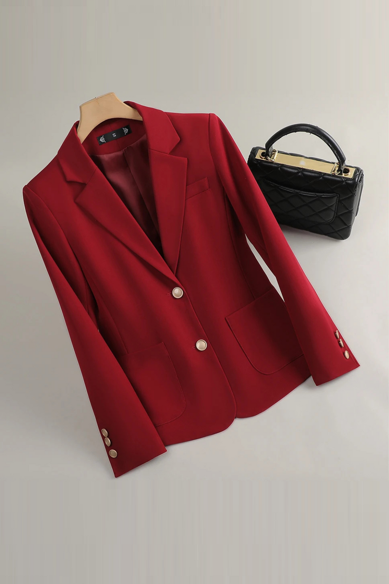 Ladies Blazer Women Black Red Female Business Work Wear Jacket With Pocket