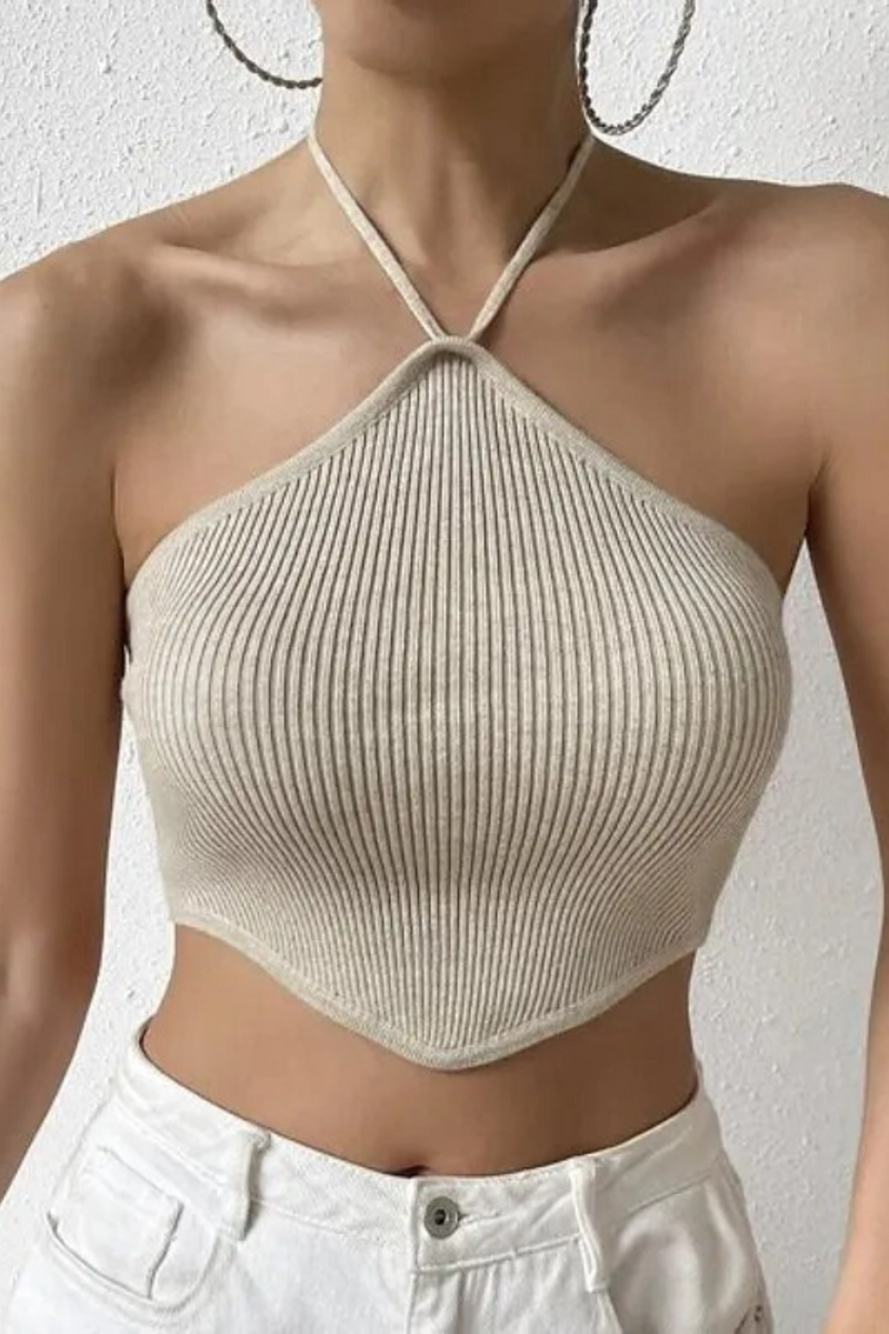 Halter Sweater Vest Sleeveless Knitted Women Spring Summer Autumn Casual Crop Top Short