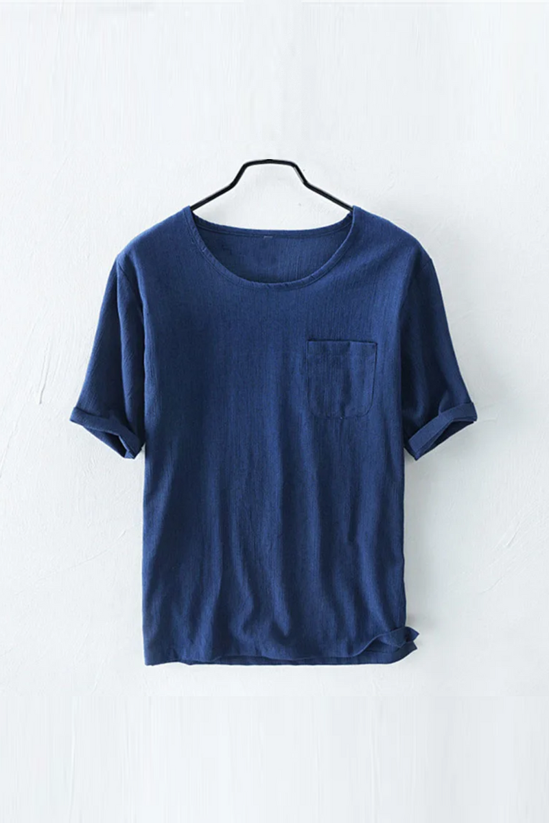 Summer Men T Shirts Short Sleeve Round Collar Breathable Linen Tops Tees Causal