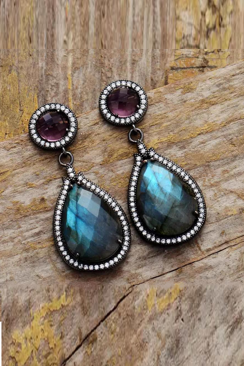 Luxury Teardrop Earrings for Women Labradorite Drop Dangle Black Bold Earring Valentines Day Jewelry