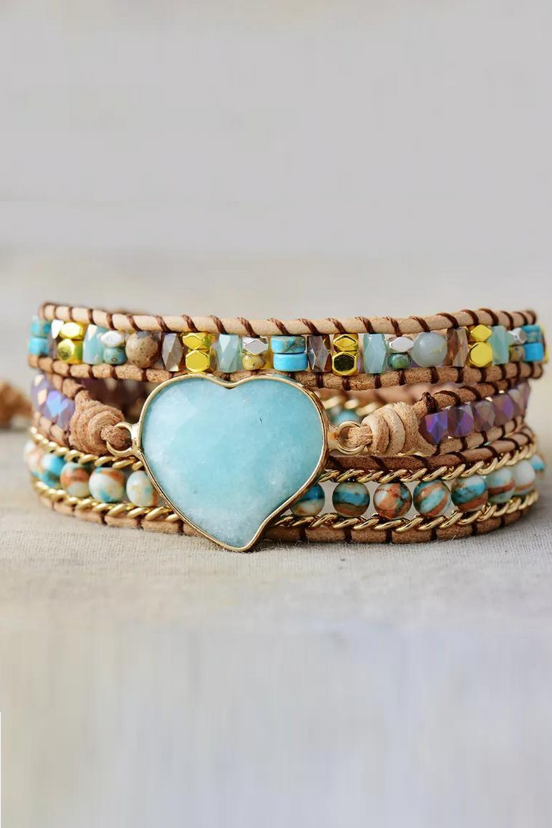 Stone Crystal Leather Wrap Bracelet Handmade Vintage Girls Anxiety Wristband Bangle Jewelry