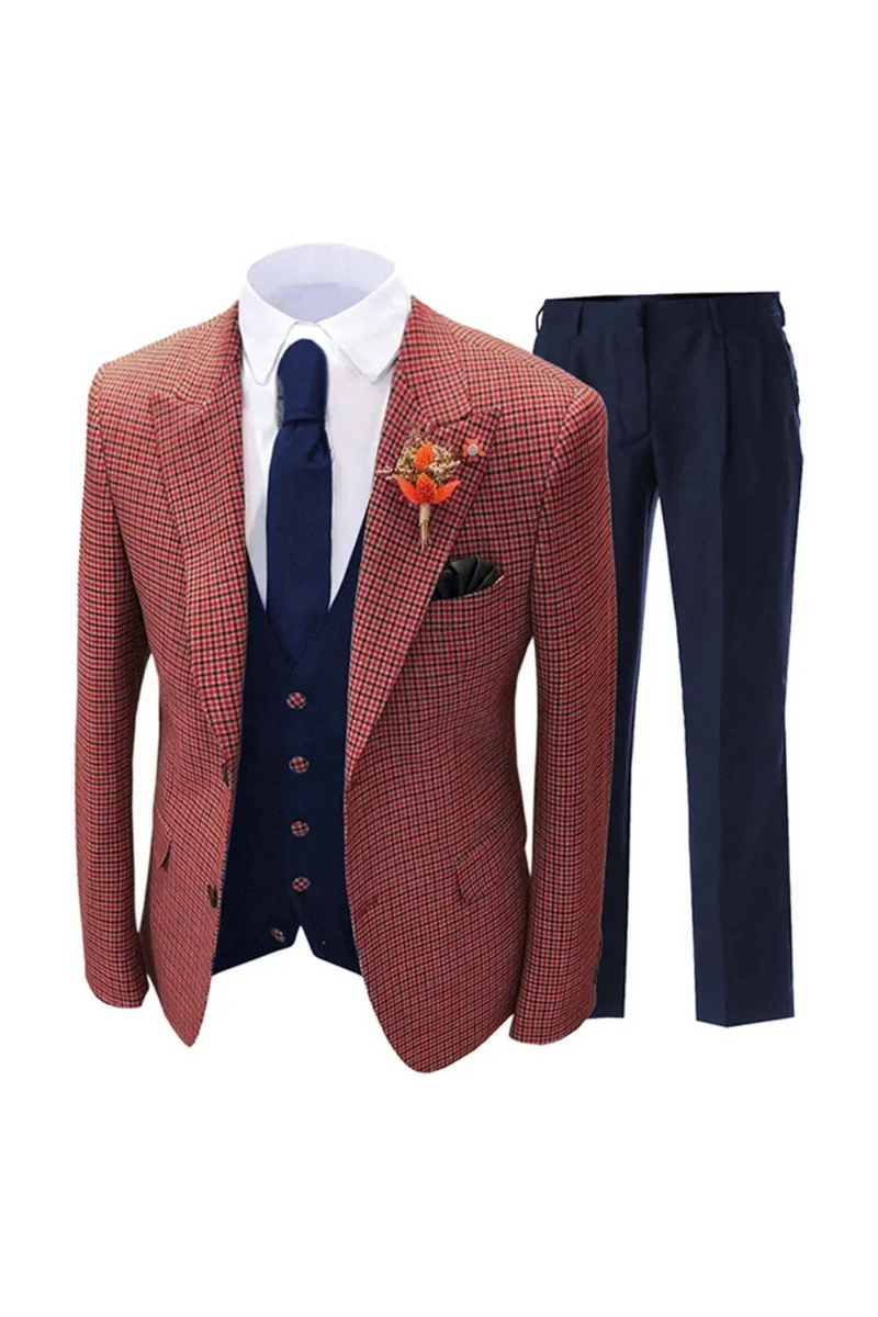 Slim Suit Casual Plaid Striped Suit Men's Suit Three-piece Set Wedding Suits for Men