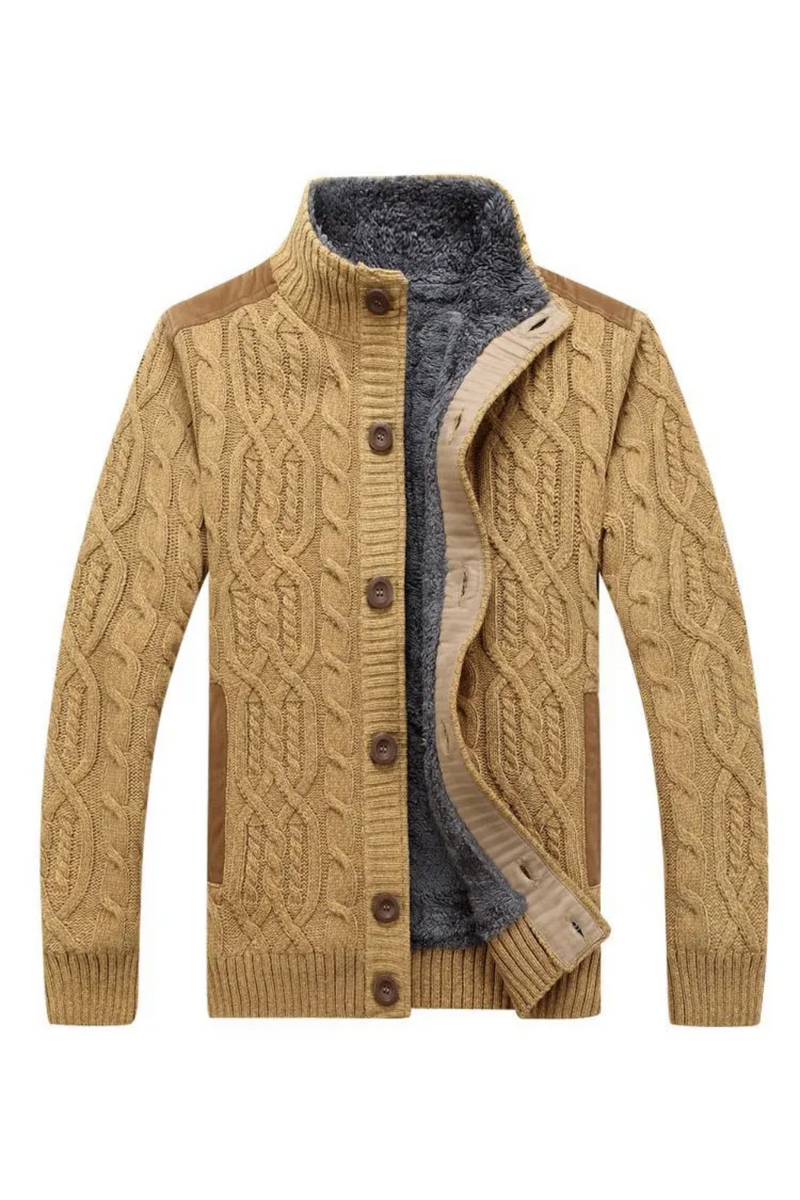 Men Thicken Knit Single Breasted Sweater Coat Winter Spliced Cardigan Sweater