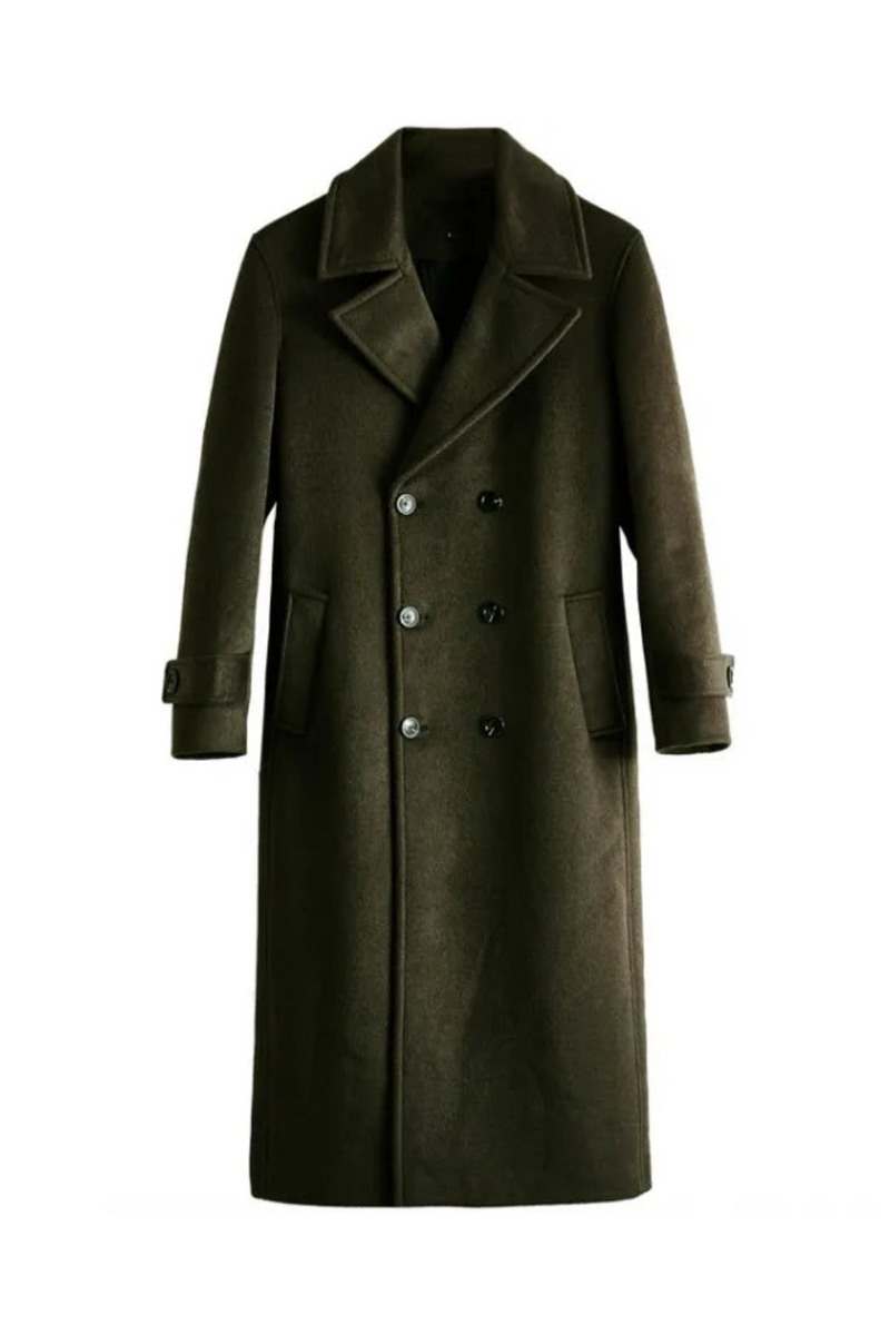 Winter Men Long Double Breasted Wool Coat Thick Warm Double Faced Straight Windbreaker Trench