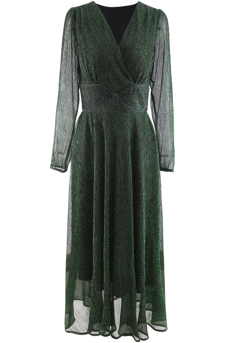 Autumn Elegant dress Lace Long Sleeve Bright Silk Green Slim Party Evening Dresses