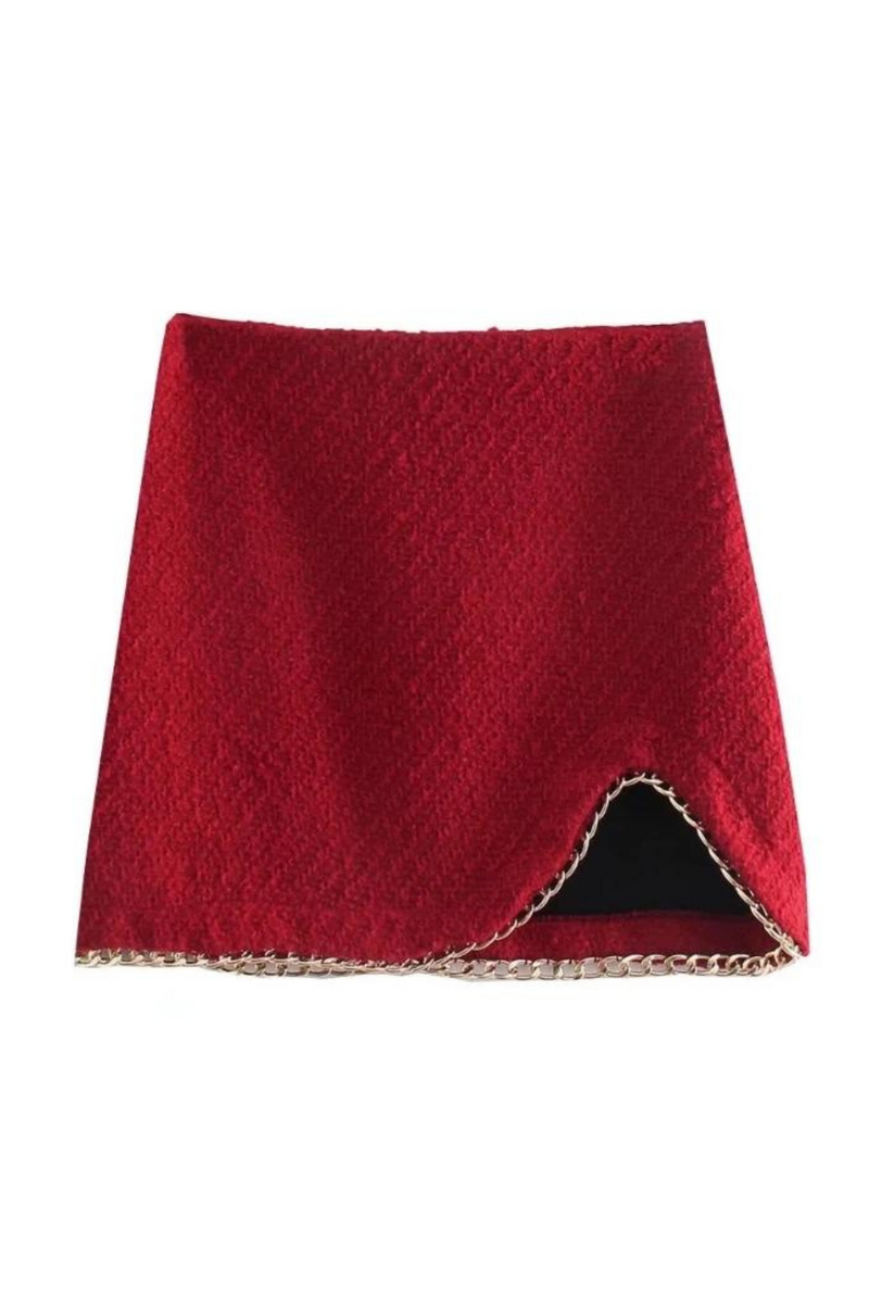 Women Design Front Split Woolen Mini Skirt Ladies Back Zipper Chic Slim