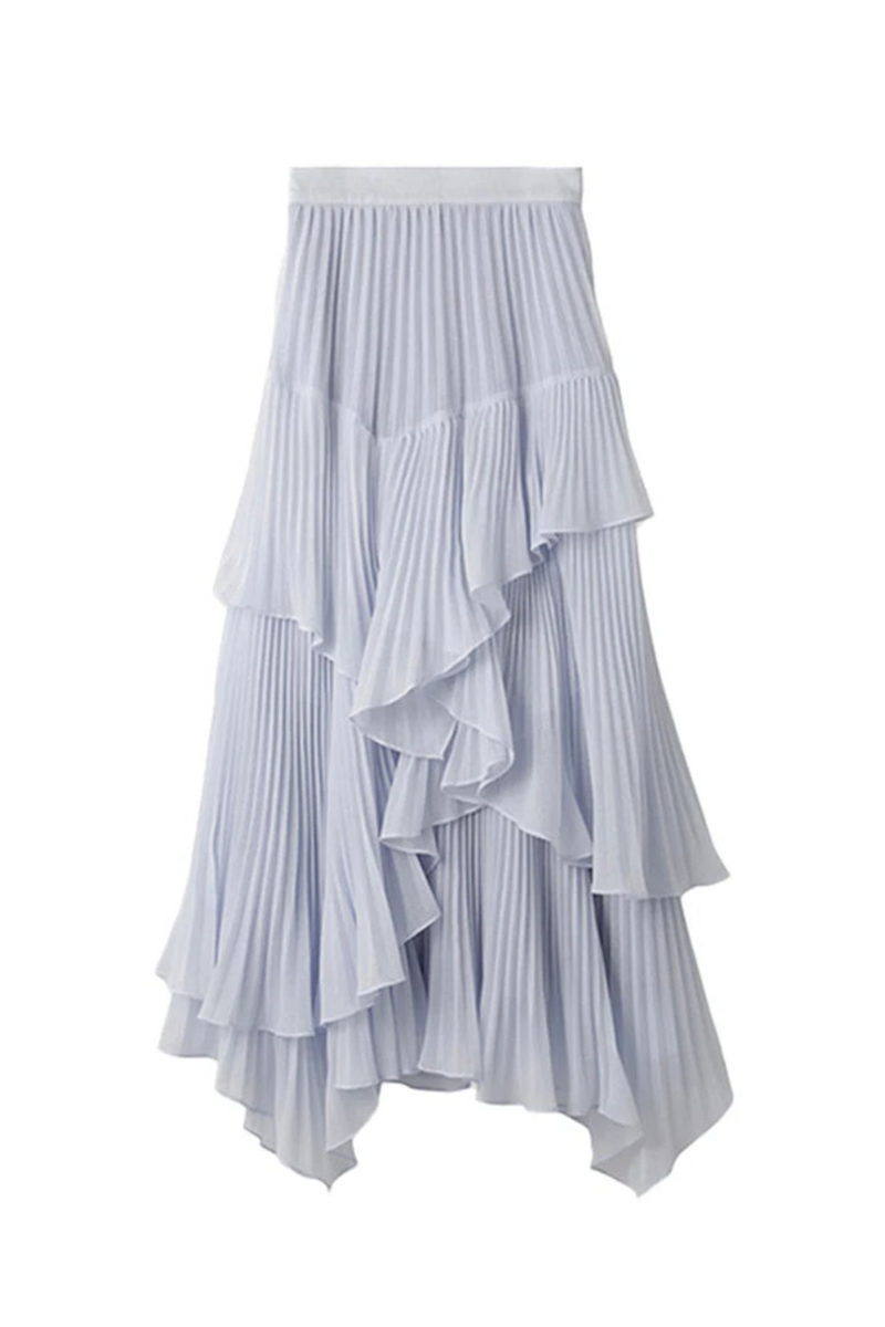 Summer Women Chiffon Irregular Pleated Skirt Fairy Core Elegant