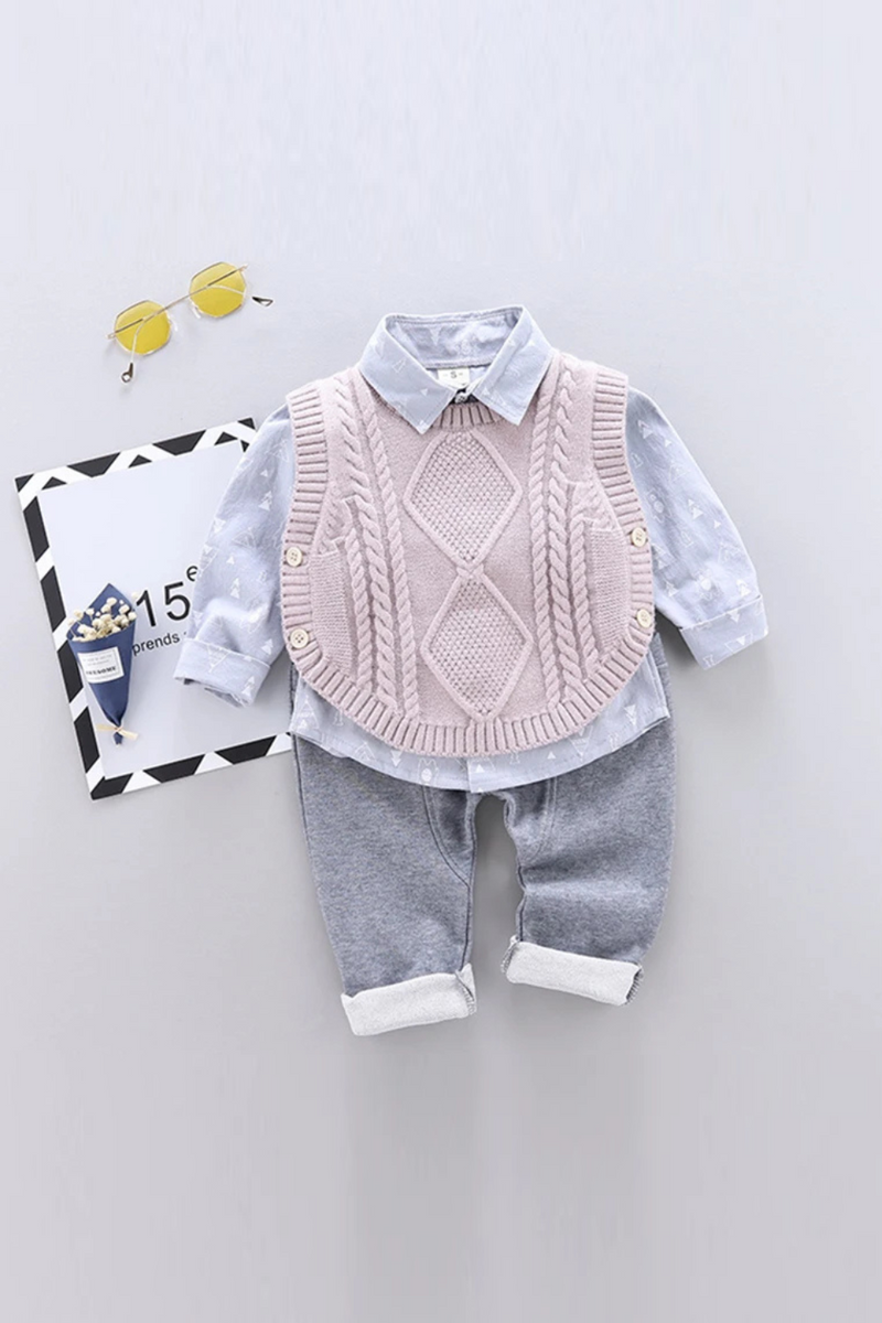 Spring Autumn Kids Gentleman Outfits Sweater Vest Shirt Pants Children Clothing Sets