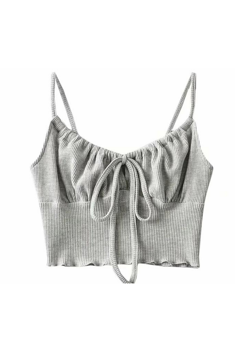 Women Grey Crop Top Vest Streetwear Lace-up Off Shoulder Sleeveless Vintage Tank Tops