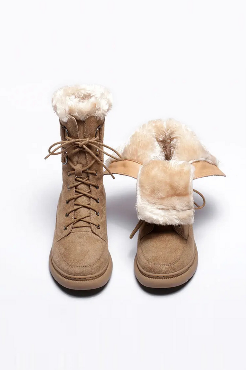 Autumn Winter Middle Boots Women Lace-up Plush Warm Boots Sports Thick-soled Warm Boots