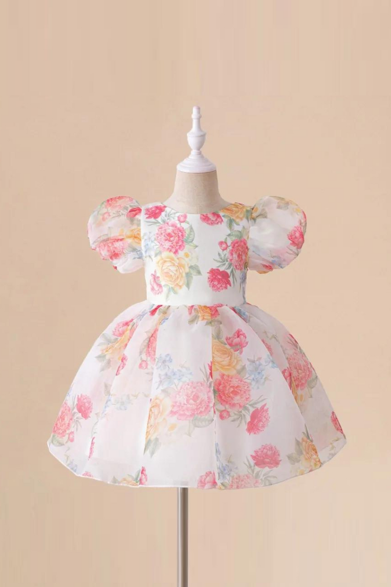 Elegant Girls Flower Puff Sleeve Dresses For Weddings  Kids Formal Birthday Party Fairy Princess Cloth