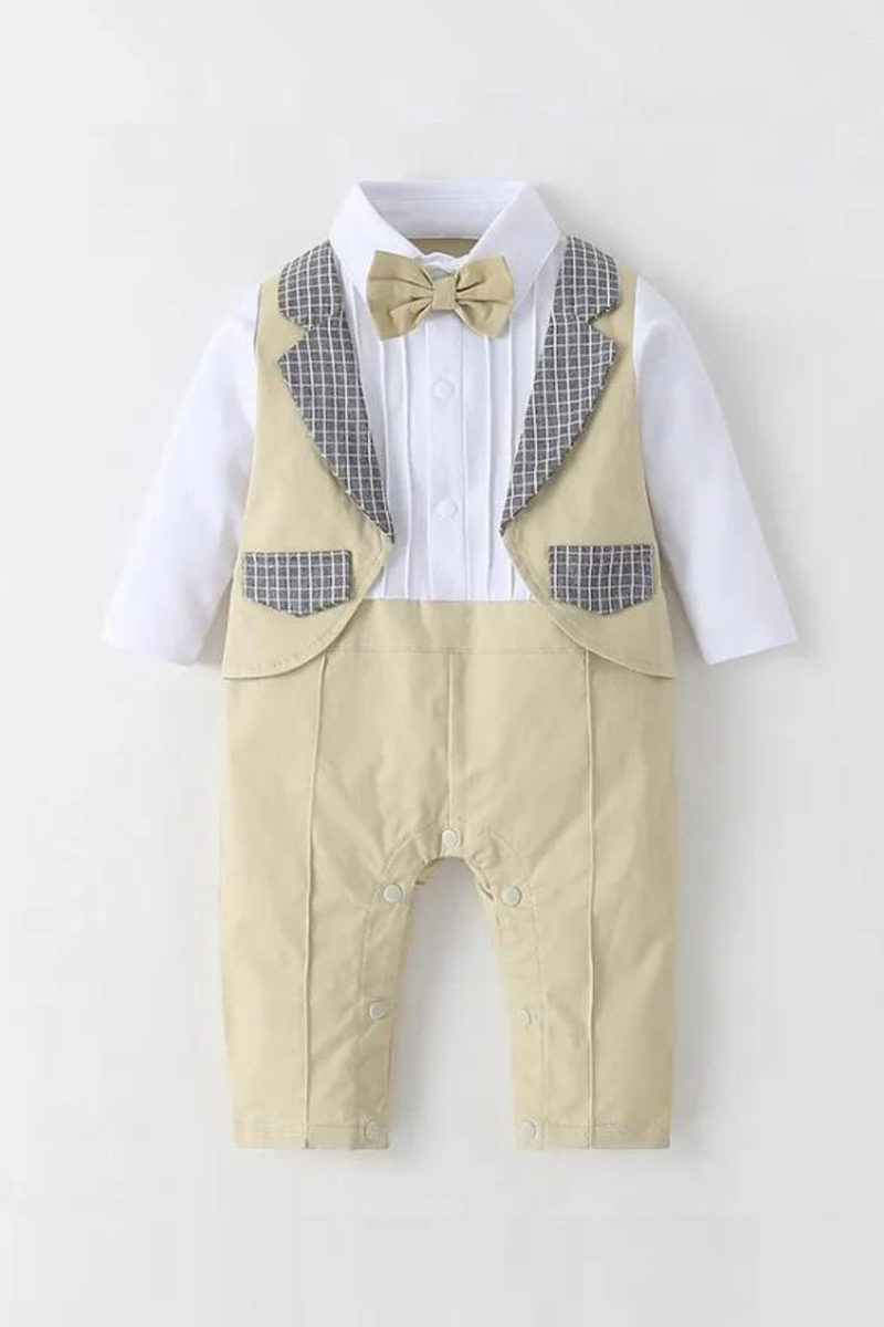 Gentlemen with Detachable Bowtie Long Sleeves Baby Boy's Jumpsuits