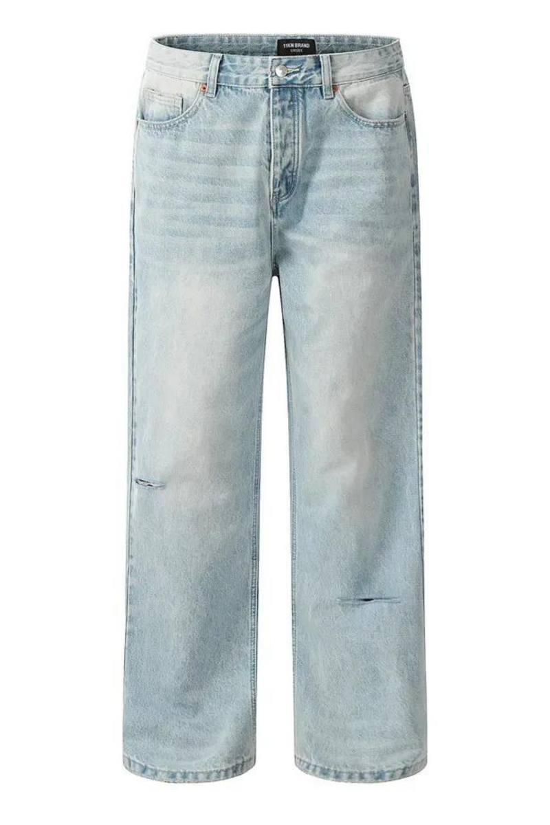 Vintage Ripped Hole Denim Pants Men Jeans Cotton Jean Trousers Retro Men Clothing