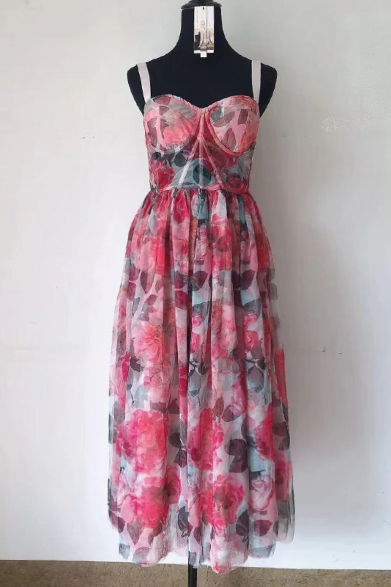 Floral Vintage Elegant Dress Strap Summer Midi Dress Clothing