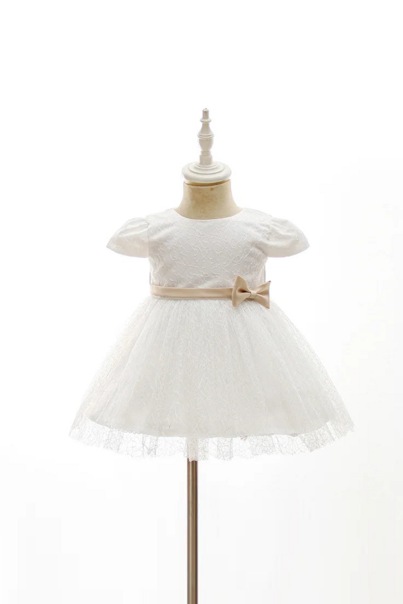 Baby Dresses Golden Belt Toddler White Princess Dress Embroidery Lace Party Frocks