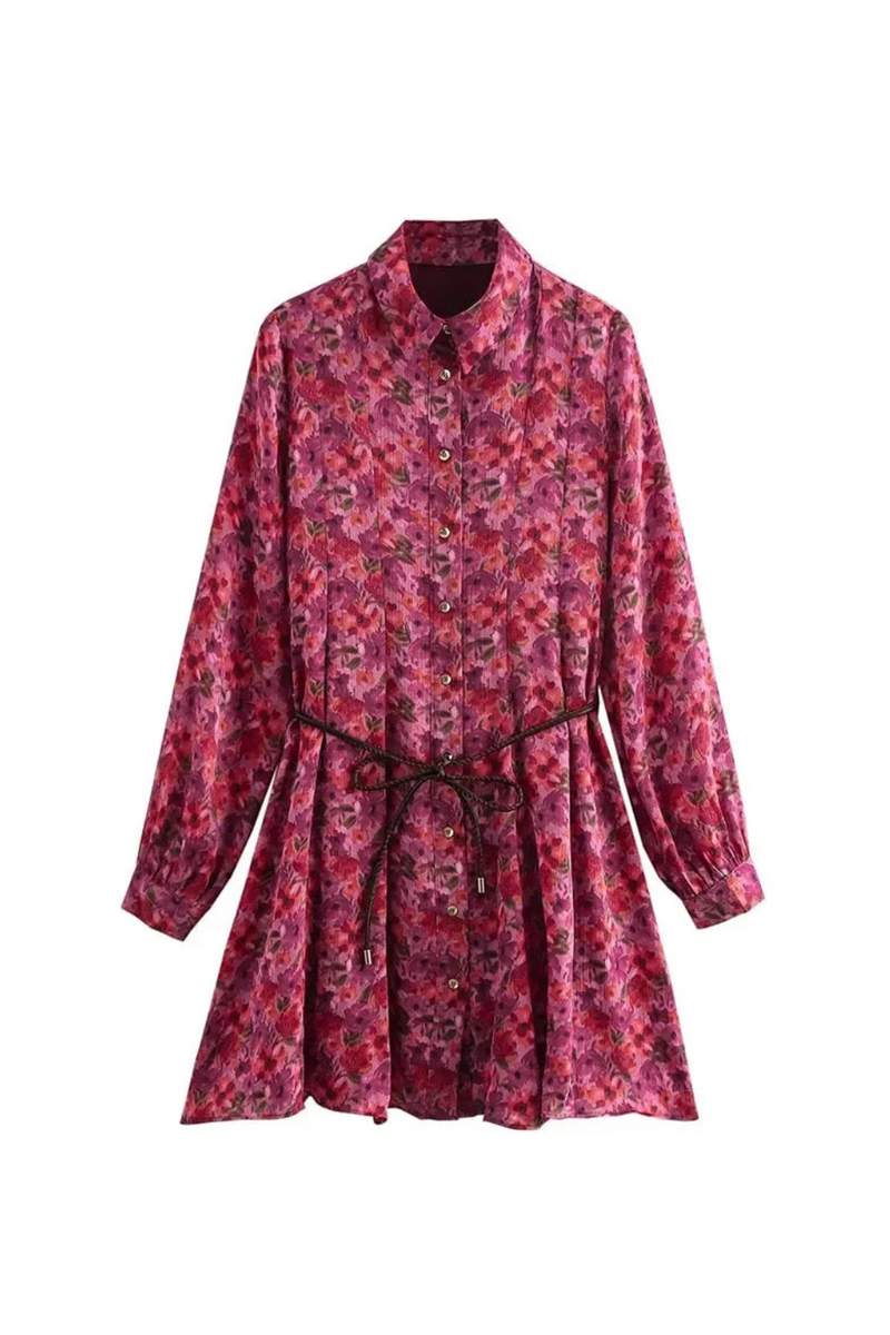 Women Midi Dresses Flower Shirt Dress With Belt Mini Dresses For Women