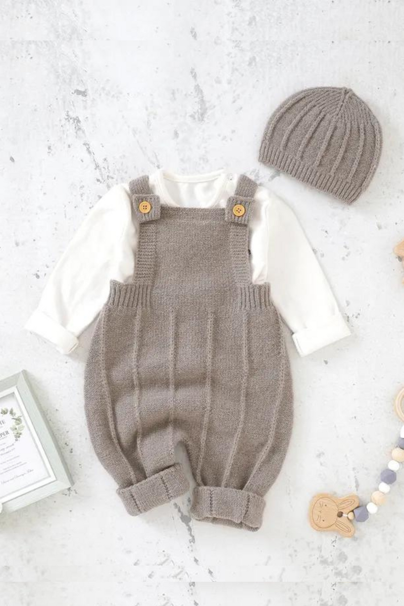 Baby Boys Girls Rompers Hats Clothes Sleeveless Knitted Newborn Infant Natural Strap Jumpsuits Outfits Sets