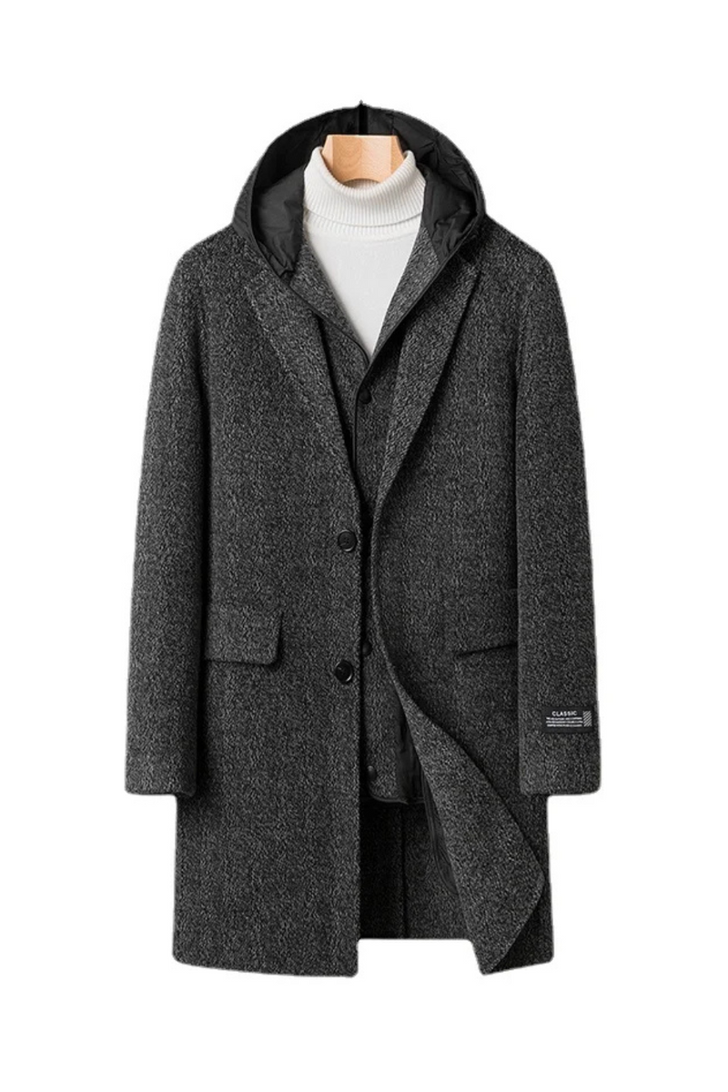 Casual Wool White Duck Down Hooded Inner Liner Can Be Removed on Both Sides of The Coat