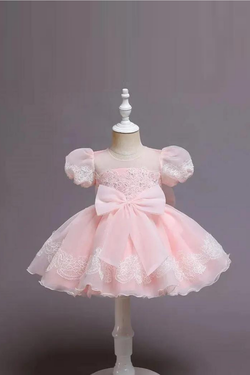 Flower Girl Dresses Pink With Bow Kid Wedding Party Gown Baby Girls Birthday Gowns