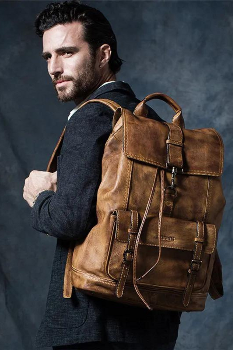 Luxury Leather Capacity Backpack Travel Bag Men Casual Bag Full Grain outdoors