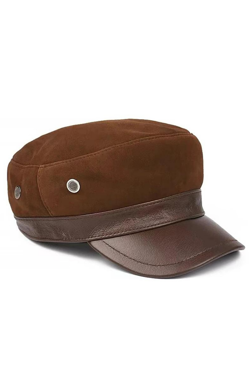 Autumn and Winter Genuine Leather Hat For Men Patchwork Flat Top