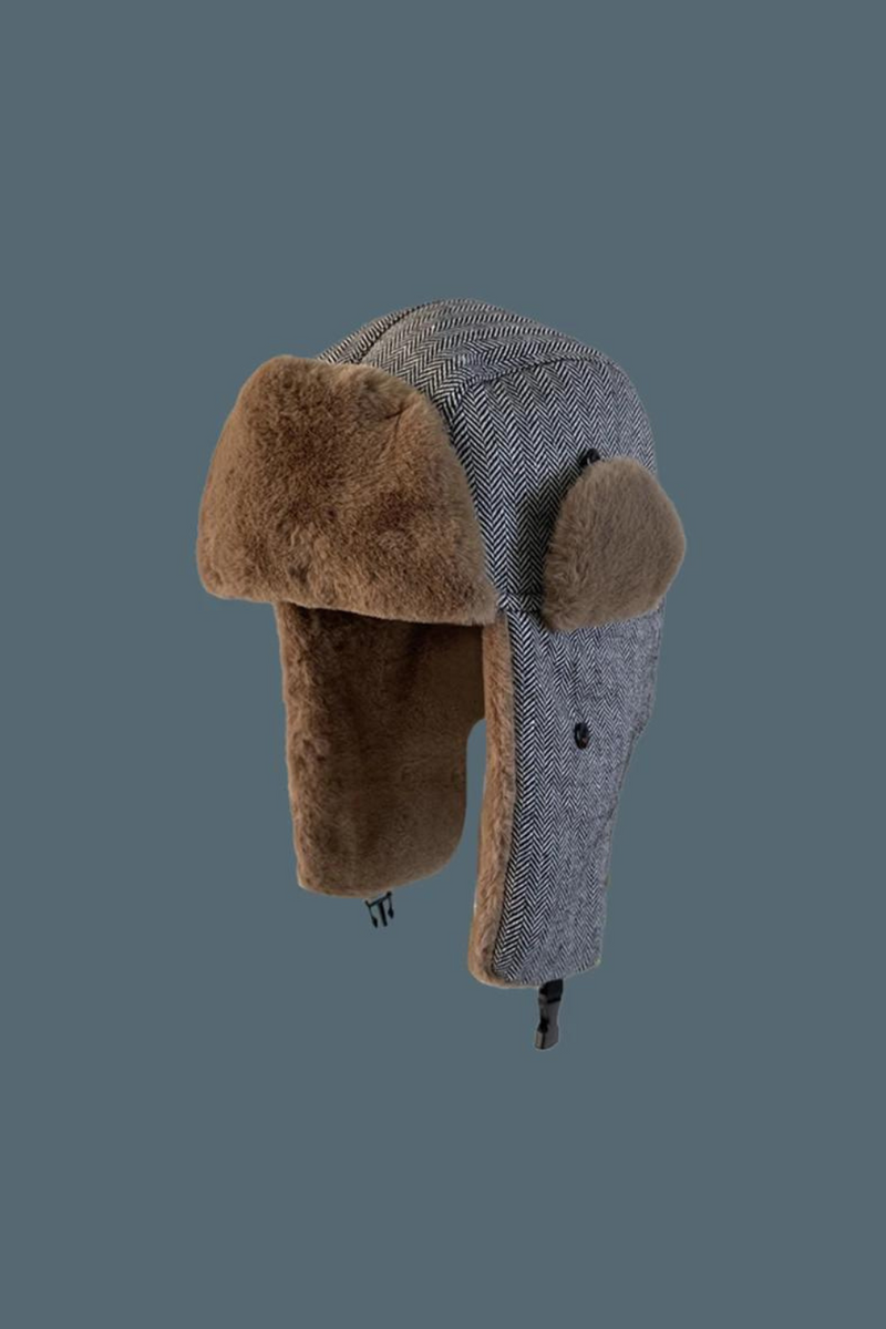 Men Winter Warm Hats Fur Trapper Snow Cap with Earflap Windbreak Riding