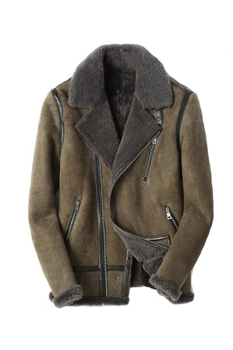 Men Shearling Jacket Men Brown Short Coat Lapel Collar