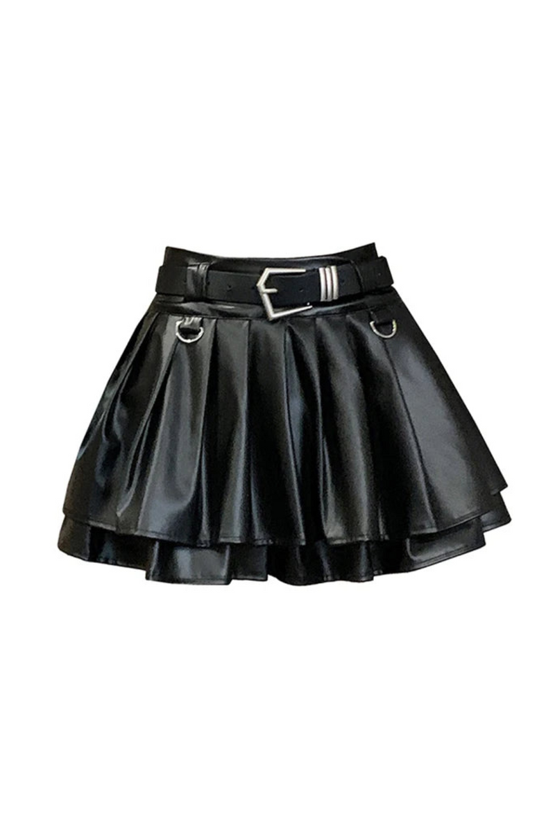 Women Black Leather Skirt Pleated Skirt Gothic Mini Skirt