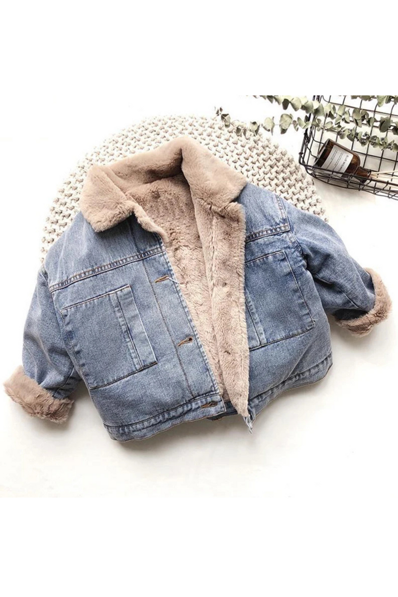 Autumn Winter Thicken Baby Boys Denim Jacket Plus Cashmere Warm Children Outerwear Kids Clothes