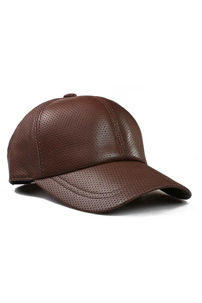 Men Real Leather Baseball Caps Male Winter Casual Youth Duck Tongue Warm Hat Hip Pop Punch Dot Coffee