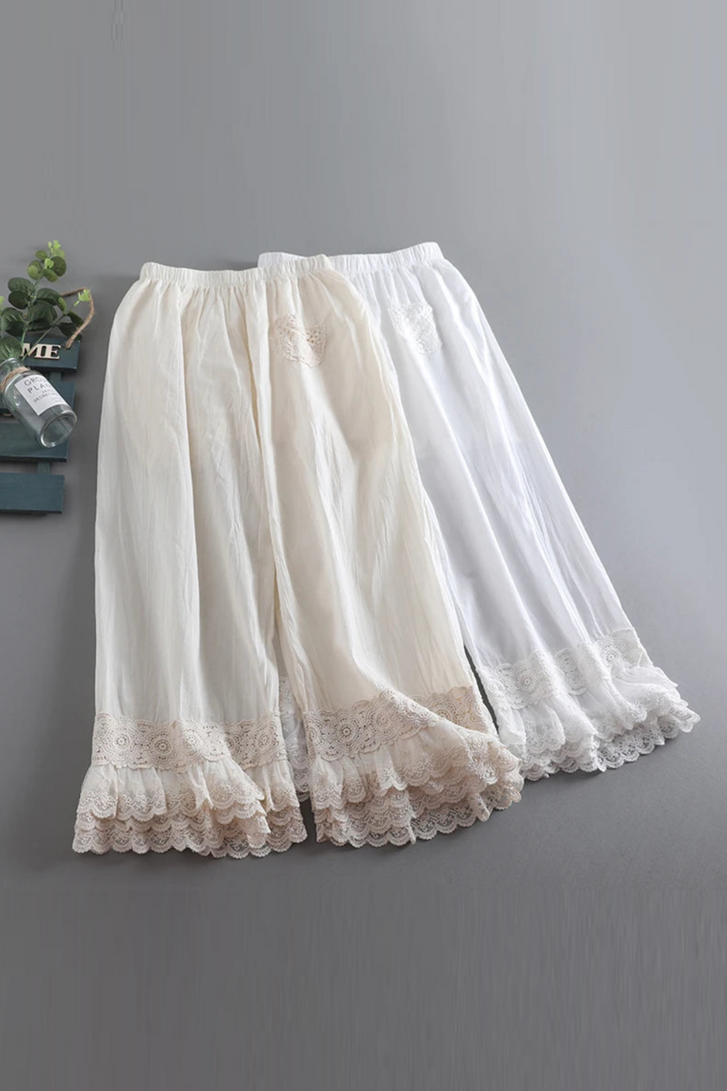 Embroidery Lace Pants Women Cotton Linen Summer Kawaii Loose Casual Women Cropped Trouser