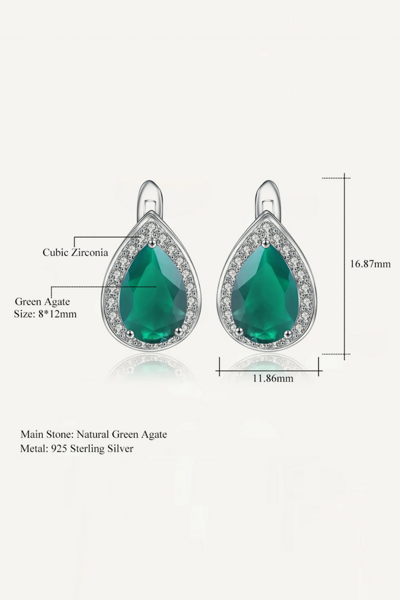 Natural Green Agate Water Drop Gemstone Earrings 925 Sterling Silver Classic Stud Earrings for Women Fine Jewelry