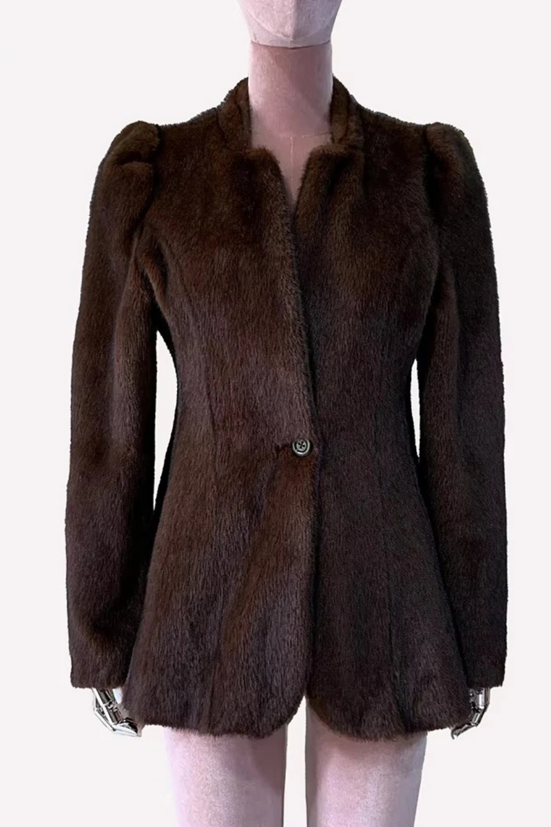 Autumn Winter Short Warm Soft Fitted Faux Mink Fur Blazer Women Elegant Luxury Chic Skirted Fluffy Jacket Coat