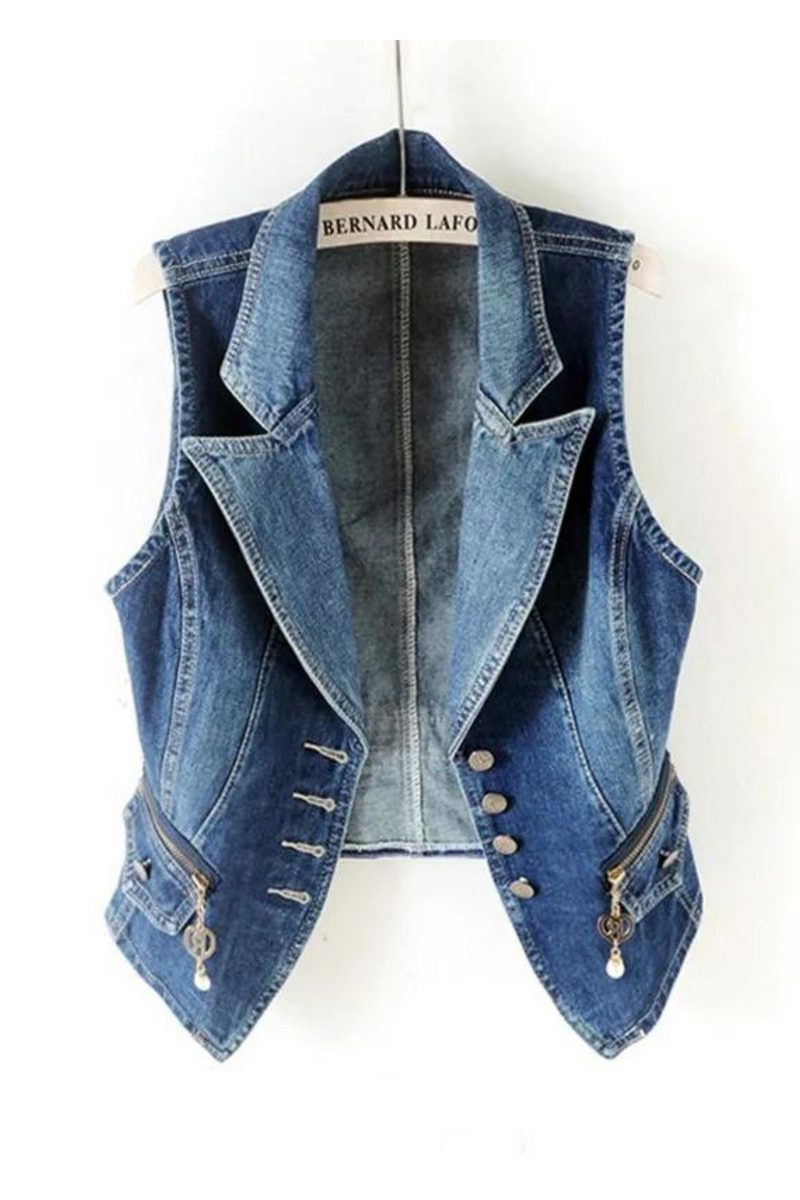 Women Denim Vest Lapel Sleeveless Slim Short Jacket Spring Autumn Casual Waistcoat Outerwear Female