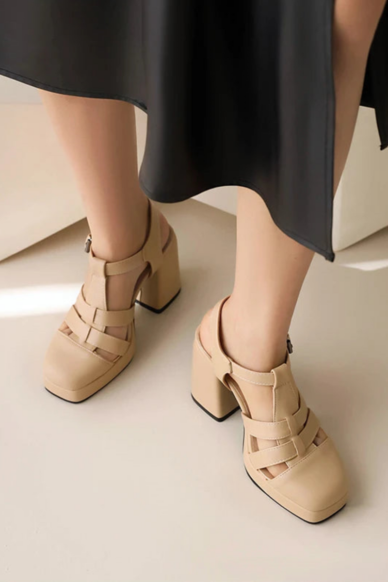 Back Strap Ankle Buckle Breathable Women Sandals High Thick Heel Sandals