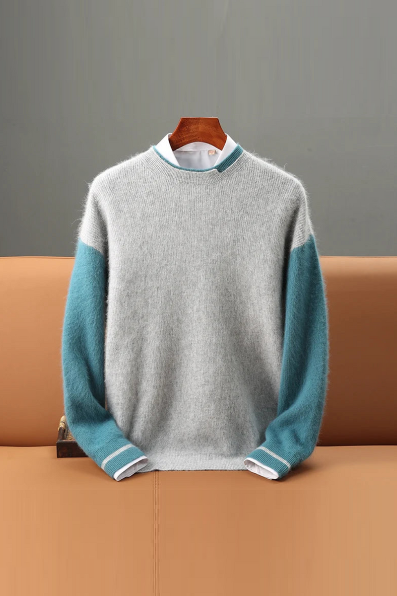 Autumn winter Thick Men's Sweater Cashmere Round Neck Pullover Casual Loose Knit Contrasting Menswear Warm