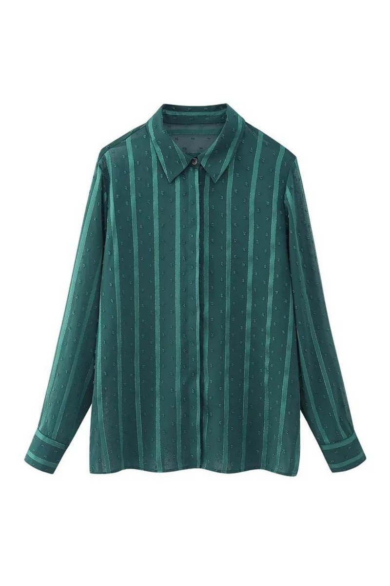 Women Striped Chiffon Blouse Office Lady Business Slim Shirt Chic