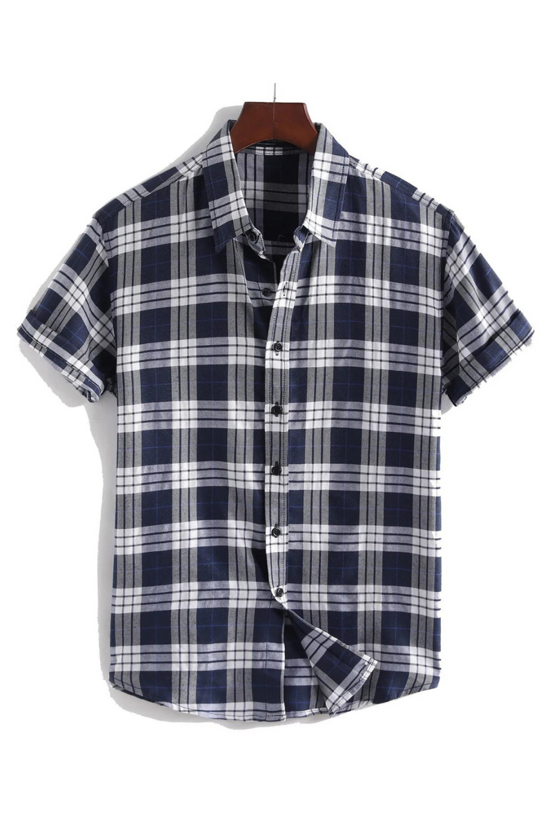 Summer Plaid Shirt Men Casual Short Sleeve Button Down Business Shirts Male Cotton Dress Shirt Tops