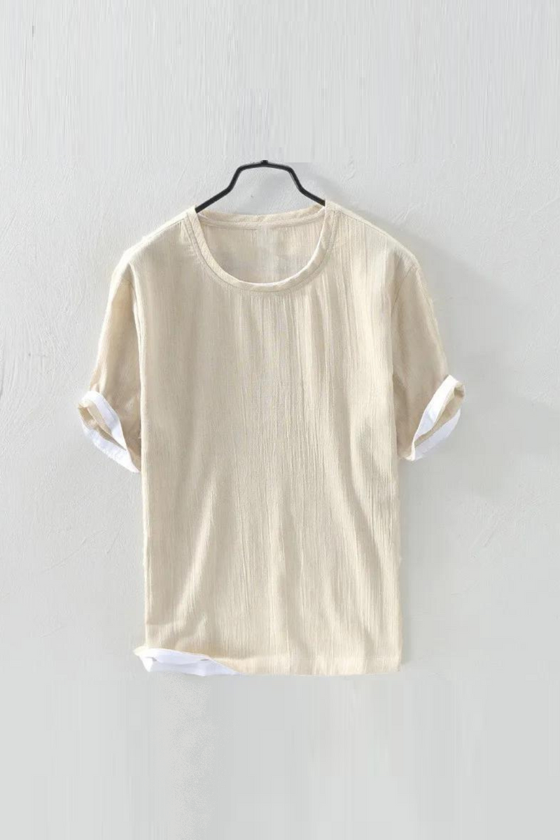 Summer Breathable Men Short Sleeve Linen T-Shirt Thin Tops Tees