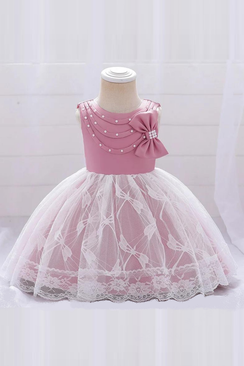 Toddler Newborn Baptism First Birthday Clothing Baby Girl Clothes Bow Princess Dresses Lace Party Dress Beads Costumes