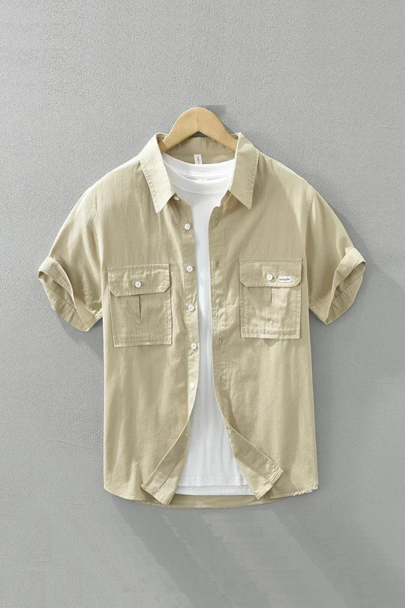 Summer Casual Safari Style Short Sleeve Shirts for Men Casual Loose Cotton Shirts
