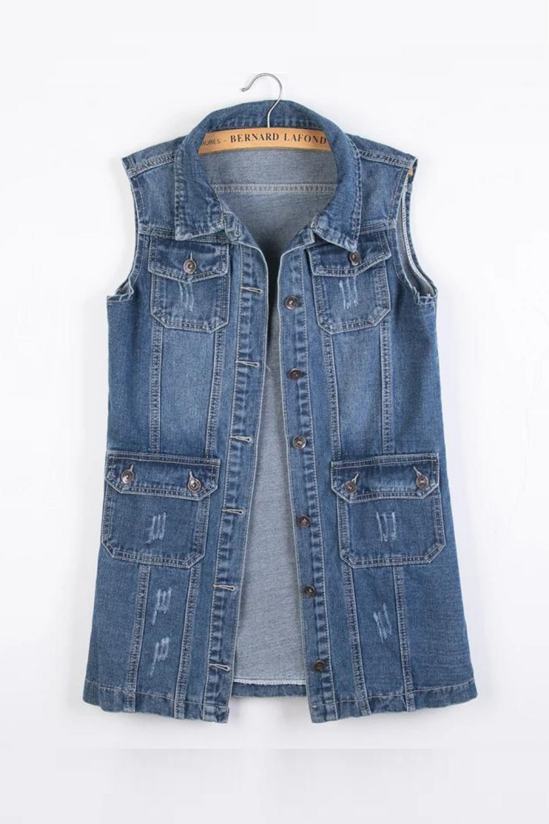 Women's Denim Vest Spring Autumn Single Breasted Pockets Jacket Female Sleeveless Jean Outerwear