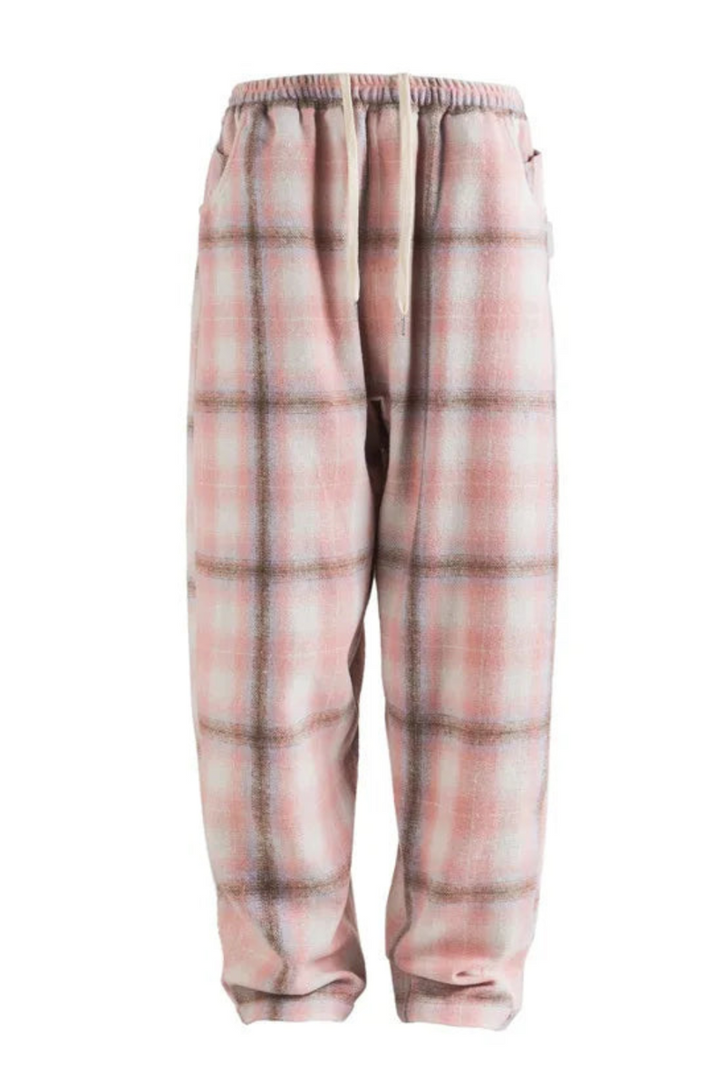 Woolen Twill Checkered Men Pants Autumn Winter Trousers Casual