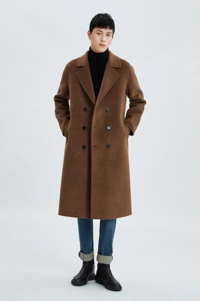 Men Coat Wool Winter Thickened Outerwear Coat Double Breasted Trench Coat