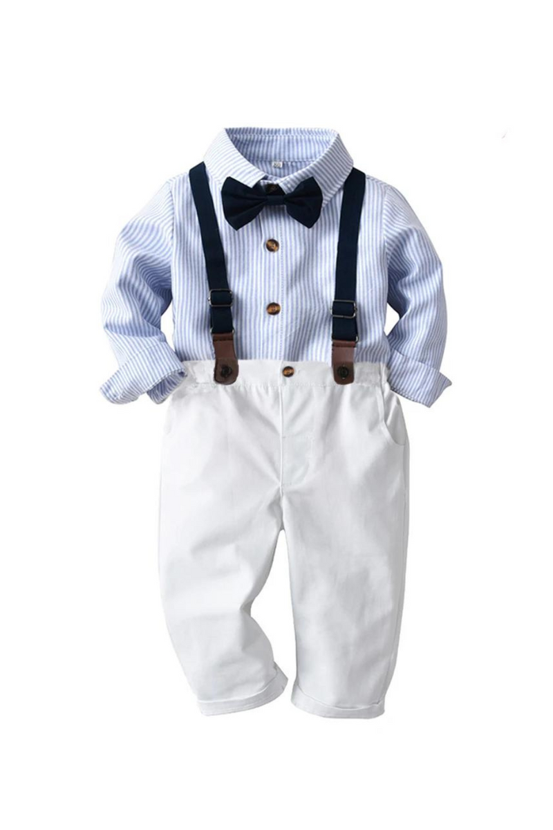 Spring Children Clothes Toddler Boy Set Striped Shirt Pants Belt Outfits Kids Gift