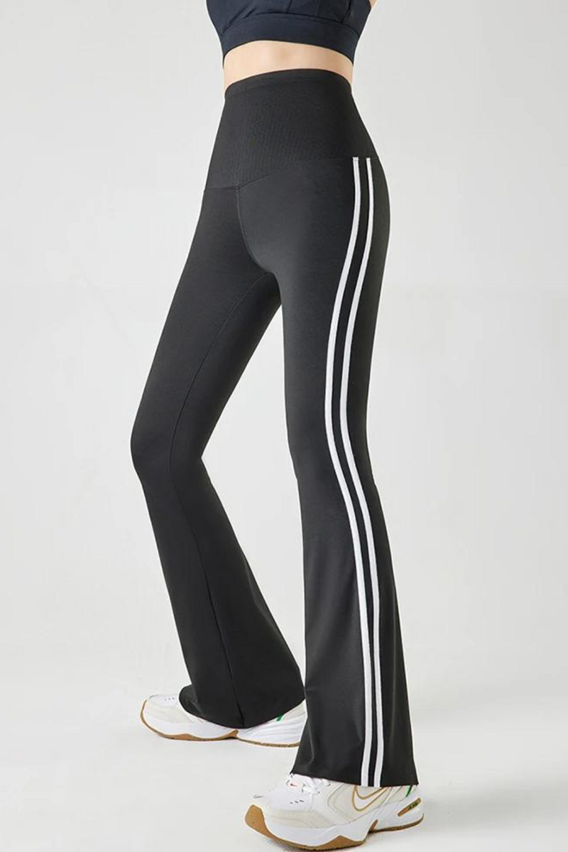 Striped Sports Flared Pants High Waist Slim Fitness Flared